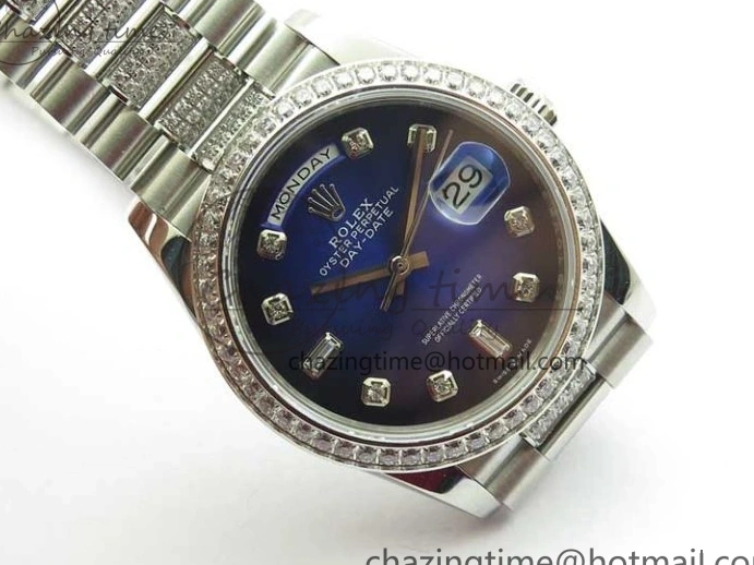 MiroTime 0521 Day-Date 36mm 128239 SS Crystal BP Best Edition Blue Crystal Marker Dial on SS President Bracelet A OdorResistant 2677